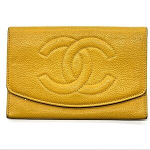 CHANEL Mustard color Caviar Leather Wallet